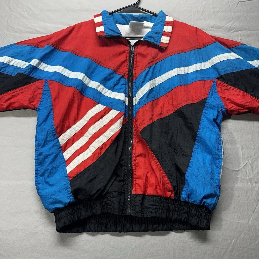 Vintage Windbreaker Jacket Kids Size 14 Multi-Colored 90s Color Block Full Zip